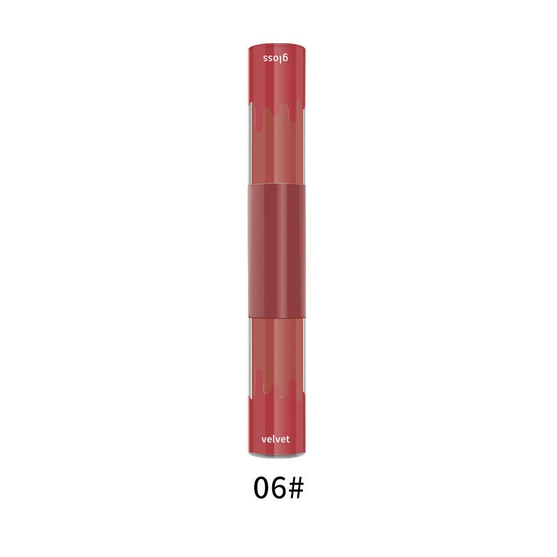 double-headed non-stick Cup lip gloss matte Matte Velvet Lip Glaze 2 in 1