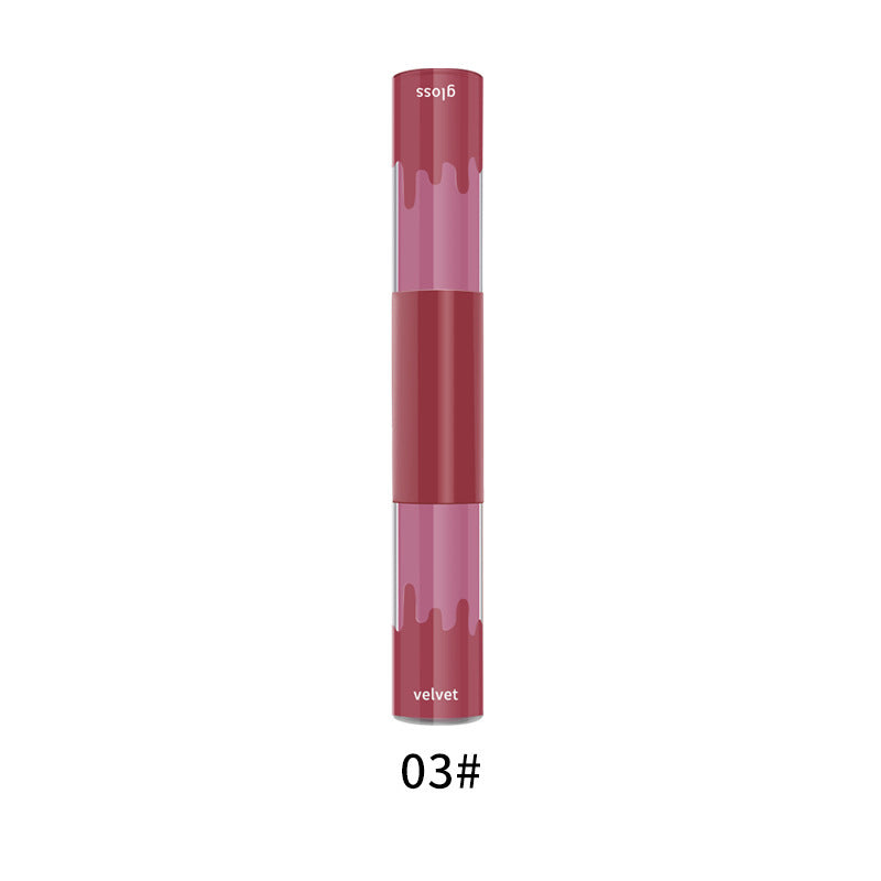 double-headed non-stick Cup lip gloss matte Matte Velvet Lip Glaze 2 in 1