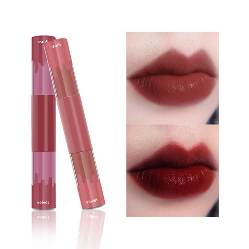 double-headed non-stick Cup lip gloss matte Matte Velvet Lip Glaze 2 in 1