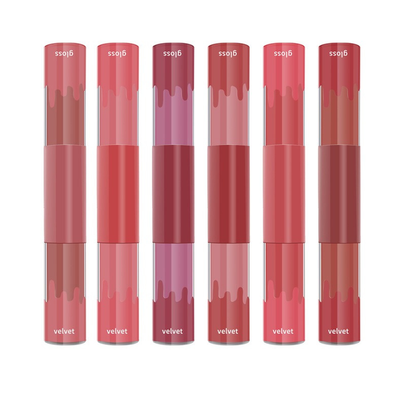 double-headed non-stick Cup lip gloss matte Matte Velvet Lip Glaze 2 in 1