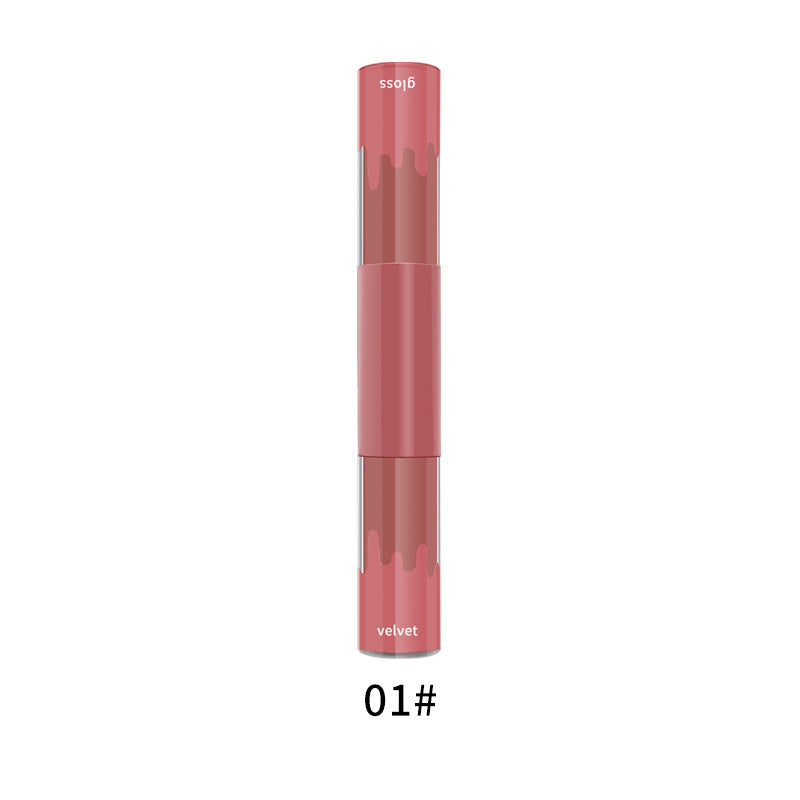 double-headed non-stick Cup lip gloss matte Matte Velvet Lip Glaze 2 in 1