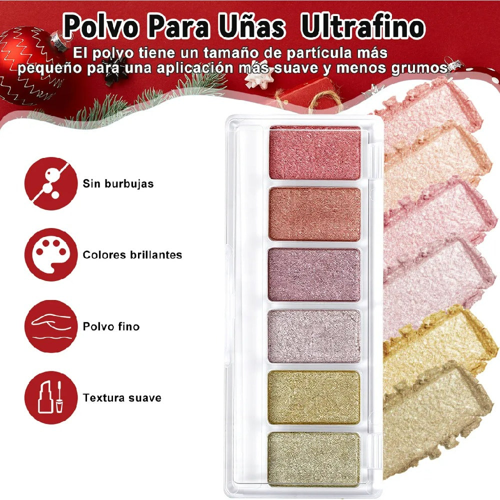 Kit Para Uñas Efecto Espejo Aurora Con 6 Color + 6 Aplicador