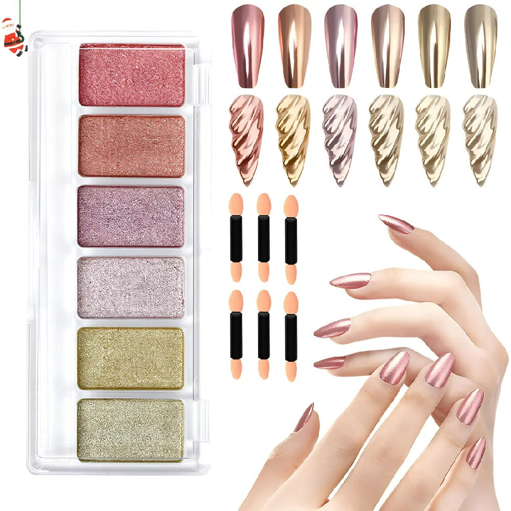 Kit Para Uñas Efecto Espejo Aurora Con 6 Color + 6 Aplicador