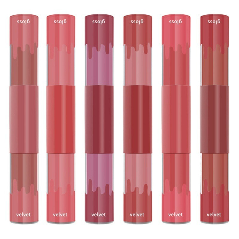 double-headed non-stick Cup lip gloss matte Matte Velvet Lip Glaze 2 in 1