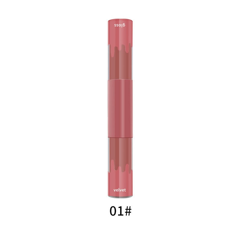 double-headed non-stick Cup lip gloss matte Matte Velvet Lip Glaze 2 in 1