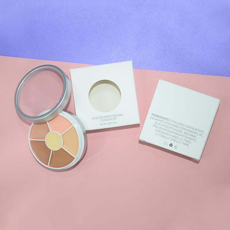 Natural six-color Concealer Light sense repair plate moisturizing non-stuck powder covering acne marks dark circles