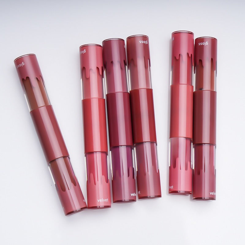 double-headed non-stick Cup lip gloss matte Matte Velvet Lip Glaze 2 in 1