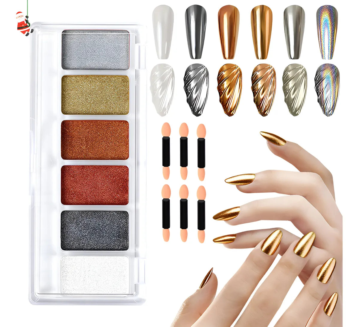 Kit Para Uñas Efecto Espejo Aurora Con 6 Color + 6 Aplicador
