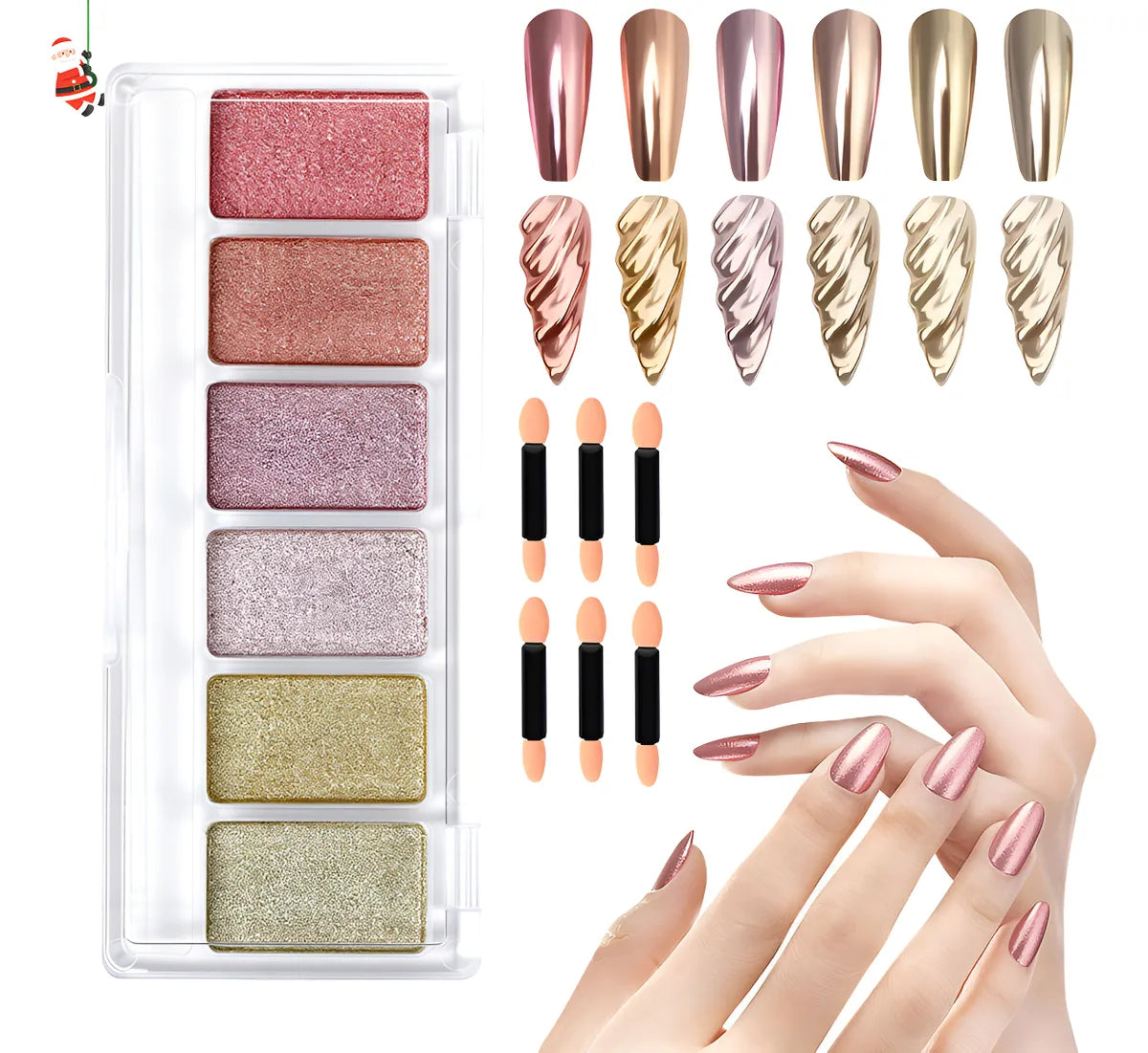 Kit Para Uñas Efecto Espejo Aurora Con 6 Color + 6 Aplicador