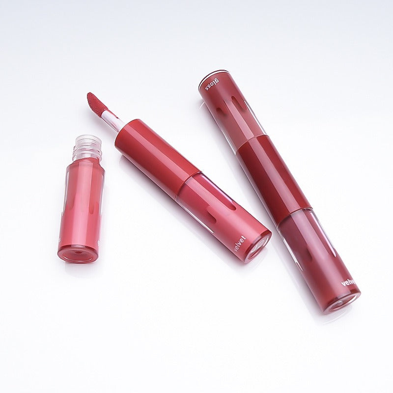 double-headed non-stick Cup lip gloss matte Matte Velvet Lip Glaze 2 in 1